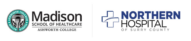 Madison School of Healthcare at Ashworth College logo with Northern Hospital of Surry County logo